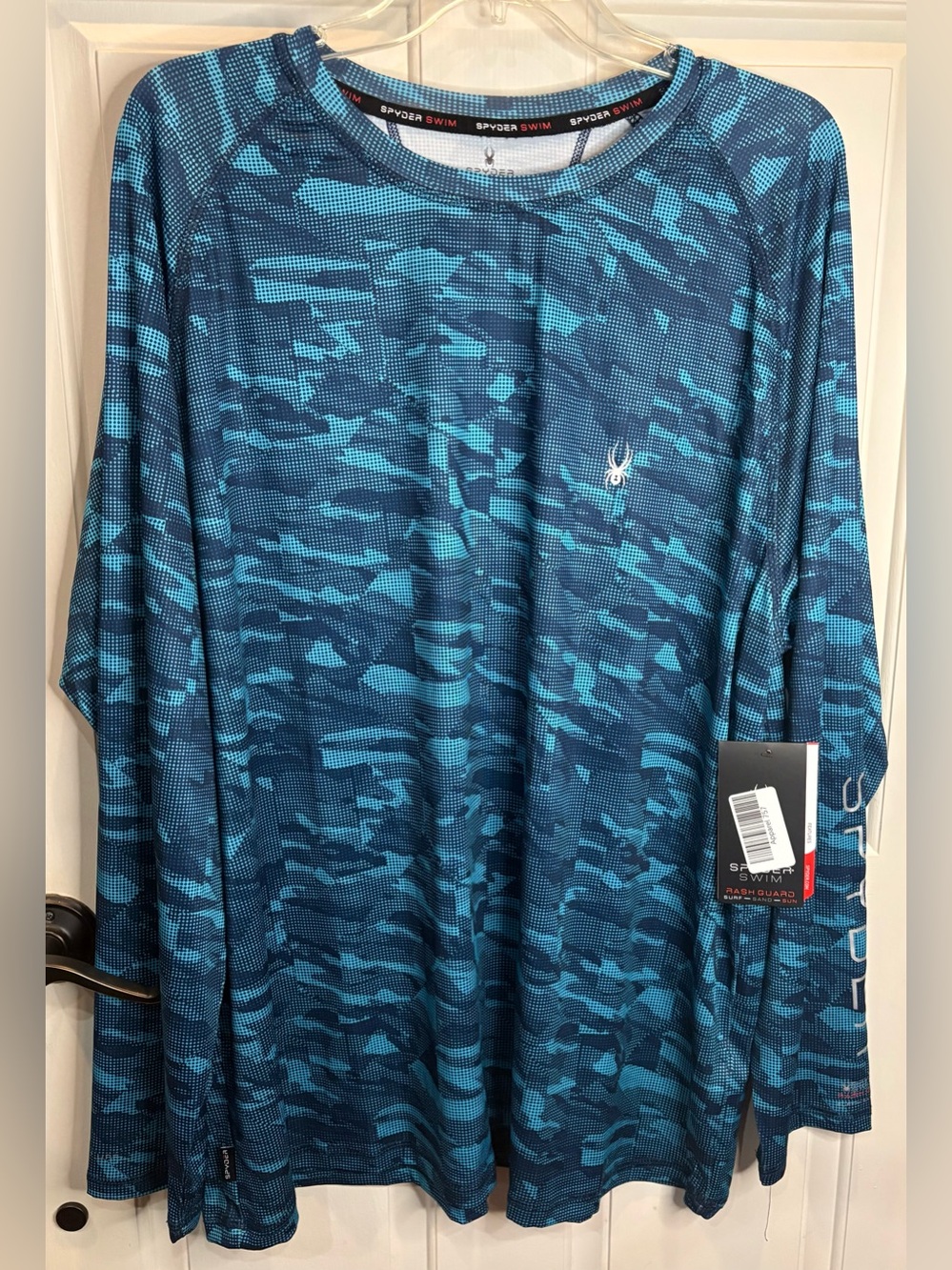 Spyder Rash Guard Long Sleeve Blue Camo UPF 30+ Swim Shirt XXL/TTG